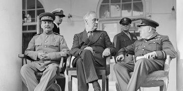 Joseph Stalin, Franklin D Roosevelt and Winston Churchill, in Teheran, 1943
