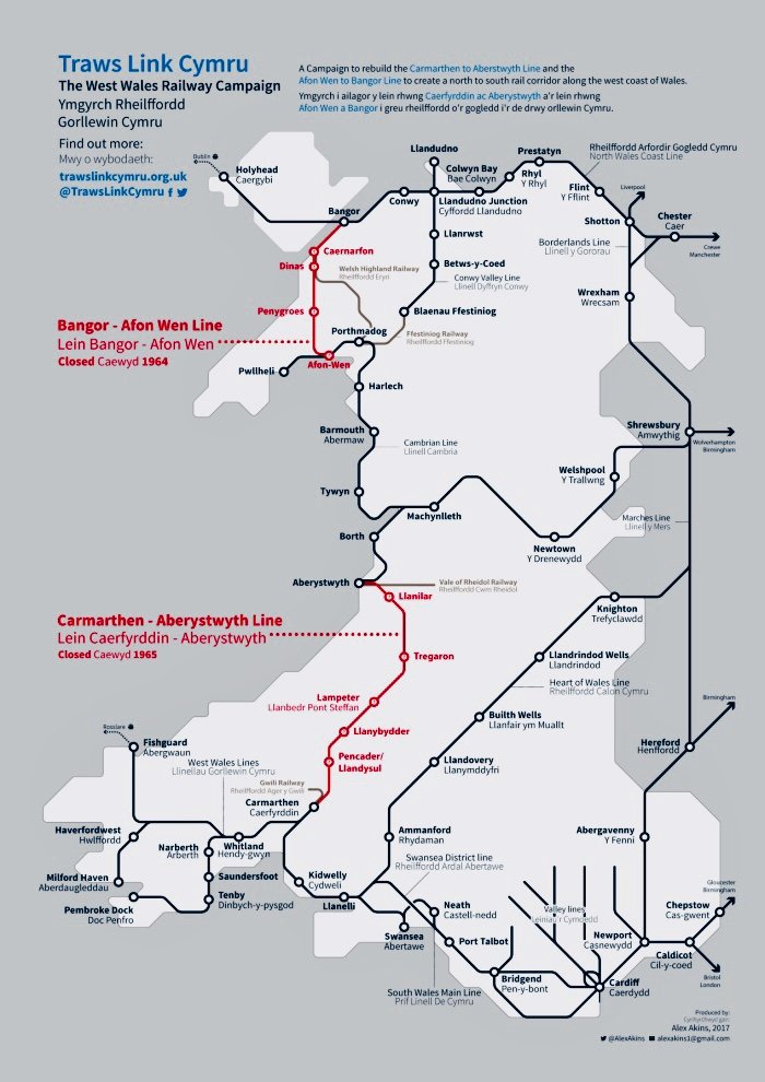 Traws Lnk Cymru rail links proposal map