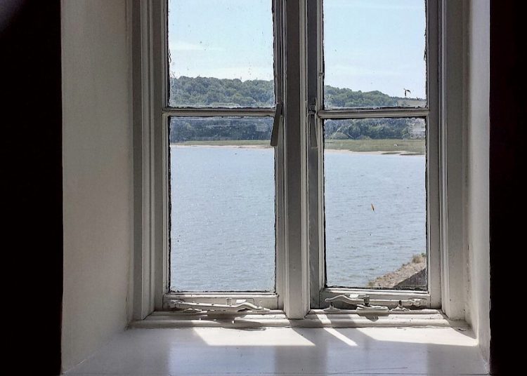 View from inside Dylan Thomas’s writing shed, Laugharne, Carmarthenshire