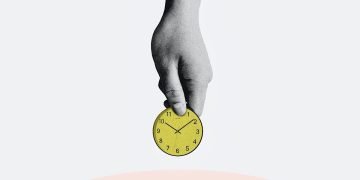 Local authority debt: illustration of a hand dropping a coin-shaped clock into a piggy bank