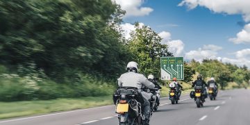 Bikers driving in North Wales