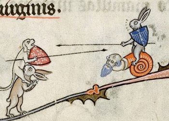 Weird medieval guys in battle. Including rabbits